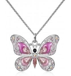 Fashion Rhinestone Butterfly Alloy Necklaces Pendant Personality Sweater Chain for Women Girls pink $5.19 Necklaces