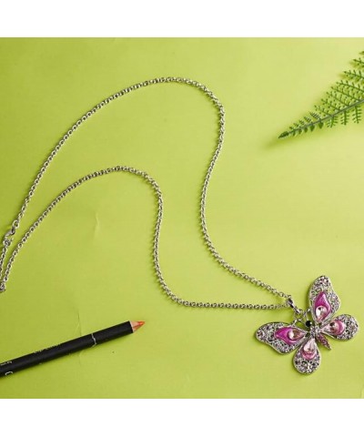 Fashion Rhinestone Butterfly Alloy Necklaces Pendant Personality Sweater Chain for Women Girls pink $5.19 Necklaces