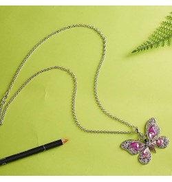 Fashion Rhinestone Butterfly Alloy Necklaces Pendant Personality Sweater Chain for Women Girls pink $5.19 Necklaces