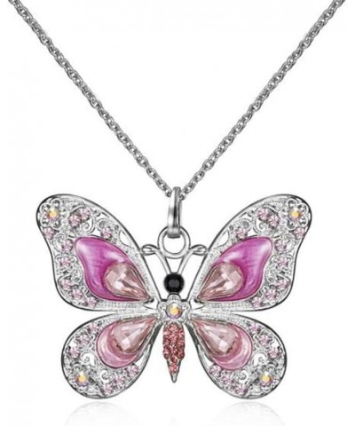 Fashion Rhinestone Butterfly Alloy Necklaces Pendant Personality Sweater Chain for Women Girls pink $5.19 Necklaces