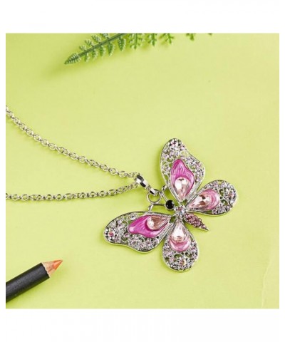 Fashion Rhinestone Butterfly Alloy Necklaces Pendant Personality Sweater Chain for Women Girls pink $5.19 Necklaces