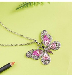 Fashion Rhinestone Butterfly Alloy Necklaces Pendant Personality Sweater Chain for Women Girls pink $5.19 Necklaces