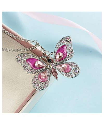 Fashion Rhinestone Butterfly Alloy Necklaces Pendant Personality Sweater Chain for Women Girls pink $5.19 Necklaces