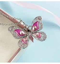 Fashion Rhinestone Butterfly Alloy Necklaces Pendant Personality Sweater Chain for Women Girls pink $5.19 Necklaces