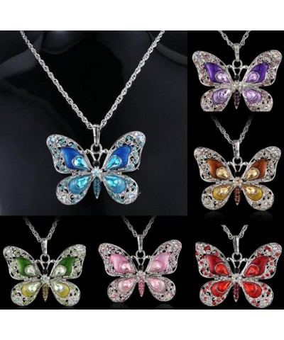 Fashion Rhinestone Butterfly Alloy Necklaces Pendant Personality Sweater Chain for Women Girls pink $5.19 Necklaces