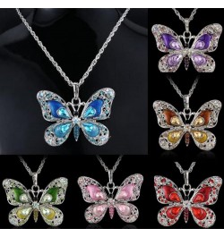 Fashion Rhinestone Butterfly Alloy Necklaces Pendant Personality Sweater Chain for Women Girls pink $5.19 Necklaces