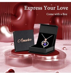 Valentines Day Gifts for Her, Sterling Silver Rose Heart Birthstone Necklace for Women Forever Love Heart Pendant Jewelry Gif...