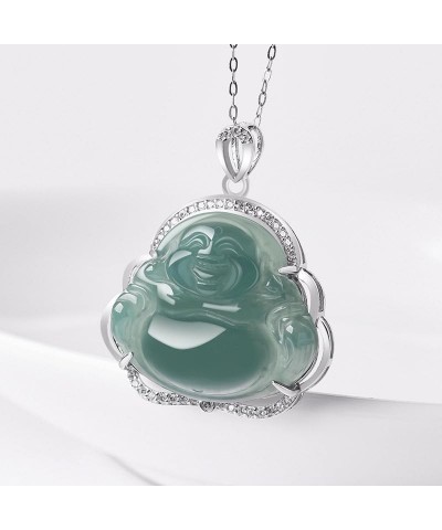 Elegant Natural Jade Necklace with Smiling Maitreya Buddha Pendant - A Timeless Symbol of Good Luck & Moistened Fortune - A U...