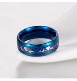 Couples Rings Stainless Steel, Custom Rings for Men and Women Blue Carbon Fiber Ring with Heartbeat Size 6 to Size 13 Customi...