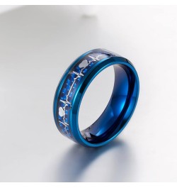 Couples Rings Stainless Steel, Custom Rings for Men and Women Blue Carbon Fiber Ring with Heartbeat Size 6 to Size 13 Customi...