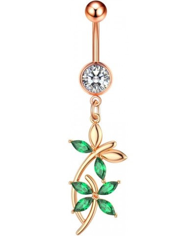 Green Leaf Belly Button Ring Surgical Steel CZ Barbell Dangly Belly Piercing Jewelry Body Retainer 14G (1.6mm)10mm Gold $10.8...