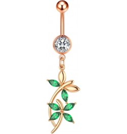 Green Leaf Belly Button Ring Surgical Steel CZ Barbell Dangly Belly Piercing Jewelry Body Retainer 14G (1.6mm)10mm Gold $10.8...