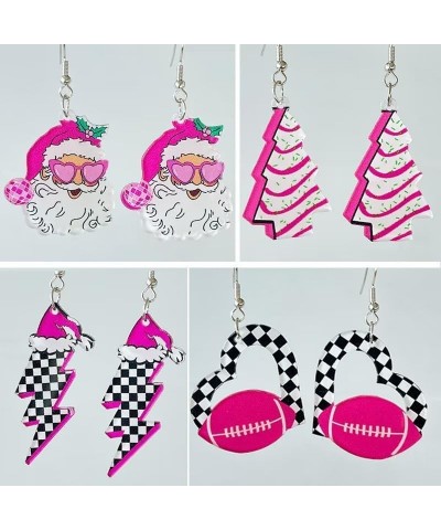 Hot Pink Earrings Christmas Santa Tree Football Lightning Earrings Retro Acrylic Drop Dangle Earrings For Women 80's Party On...