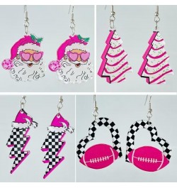 Hot Pink Earrings Christmas Santa Tree Football Lightning Earrings Retro Acrylic Drop Dangle Earrings For Women 80's Party On...