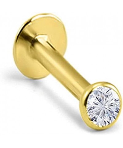 14k Solid Yellow Gold Threadless Push Pin Nose Ring Stud 1.5mm, 2mm, 2.5mm or 3mm Bezel CZ 18G, 16G 2mm CZ-16G-3/8" Post $22....