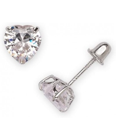 14k White Gold Heart-shaped Cubic Zirconia Screw Back Stud Earrings for Women (4-6mm) 5mm $40.70 Earrings