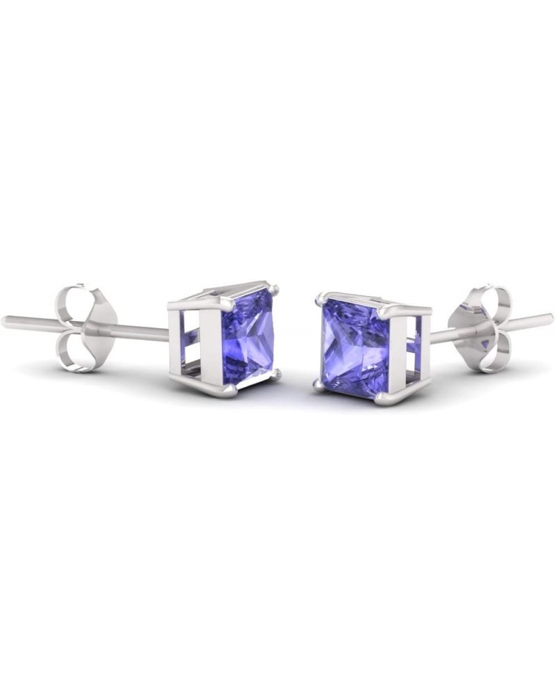 Natural and Certified Princess-Cut Gemstone Solitaire Earrings in 14K White Gold | 1.10 Carat Stud Earrings for Women Sterlin...