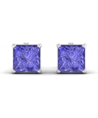 Natural and Certified Princess-Cut Gemstone Solitaire Earrings in 14K White Gold | 1.10 Carat Stud Earrings for Women Sterlin...