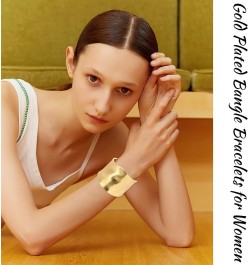 1-3Pcs Gold Plated Bangle Bracelets for Women Open Hinged Bangle Bracelets Chunky Polished-Finish Wrist Cuff Wrap Bracelets M...