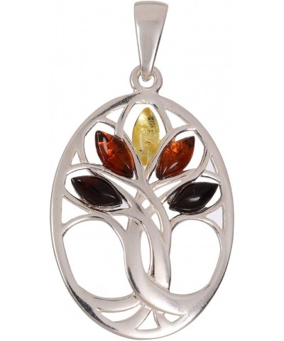 Amber Jewelry for Women - Sterling Silver and Baltic Multicolored Amber Pendant Tree of Life, Includes 925 Sterling Silver Ch...