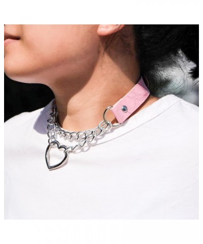 PU Leather Choker Punk Emo Heart Pendant Chain Choker Collar Necklace for Women Adjustable A3 $8.54 Necklaces