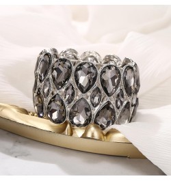 Wedding Bridal Stunning Crystal Double Row Water Drop Marquise Cluster Stretch Bangle Bracelet for Women Bride 05-Grey Silver...