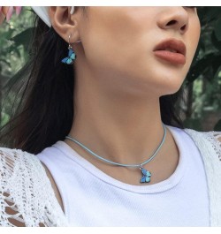 Bohemian Necklace and Earrings Set Polish Rope Necklace with Butterfly Pendant Trendy Hoop Jewelry for Women and Girls (Blue)...