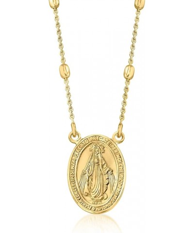 Italian 18kt Gold Over Sterling Miraculous Medal Bead Station Necklace 20.0 Inches $32.24 Necklaces