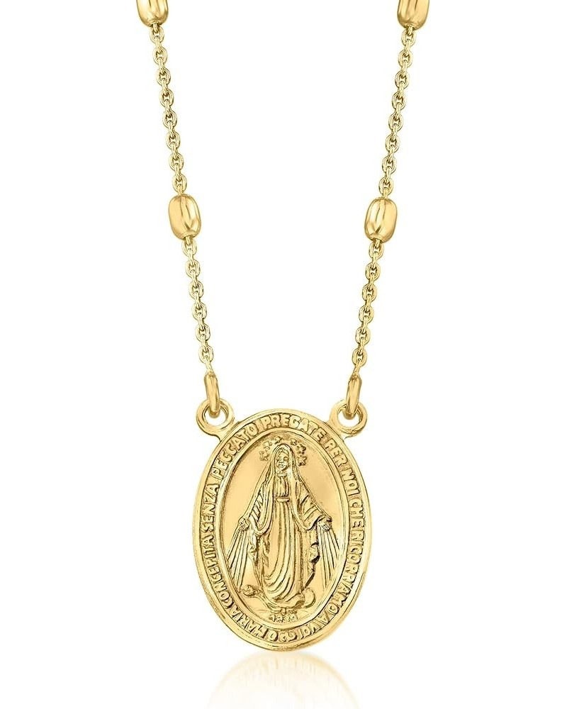 Italian 18kt Gold Over Sterling Miraculous Medal Bead Station Necklace 20.0 Inches $32.24 Necklaces