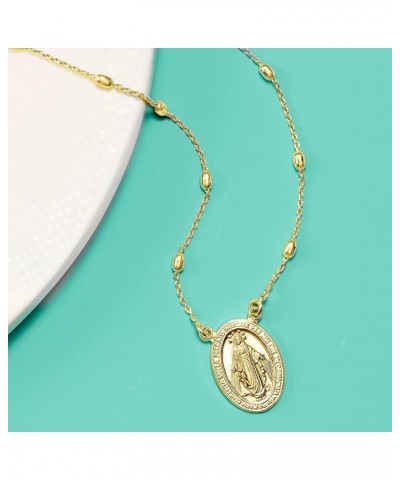 Italian 18kt Gold Over Sterling Miraculous Medal Bead Station Necklace 20.0 Inches $32.24 Necklaces