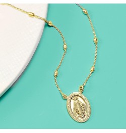 Italian 18kt Gold Over Sterling Miraculous Medal Bead Station Necklace 20.0 Inches $32.24 Necklaces