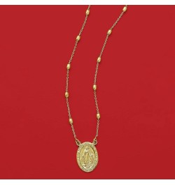 Italian 18kt Gold Over Sterling Miraculous Medal Bead Station Necklace 20.0 Inches $32.24 Necklaces