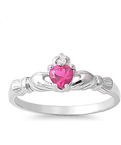 Cubic Zirconia Benediction of Claddagh Ring Sterling Silver (Color Options) Simulated Ruby $10.25 Rings