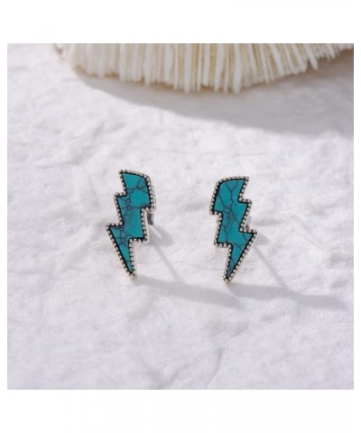 Western Turquoise Lightning Bolt Stud Earrings Sterling Silver Turquoise Cowgirl Boho Vintage Earrings Jewelry for Women Girl...