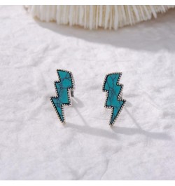 Western Turquoise Lightning Bolt Stud Earrings Sterling Silver Turquoise Cowgirl Boho Vintage Earrings Jewelry for Women Girl...