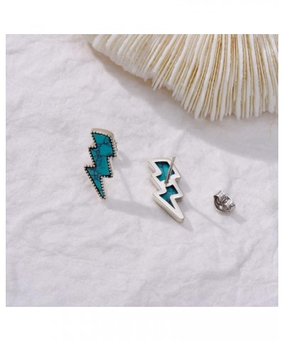 Western Turquoise Lightning Bolt Stud Earrings Sterling Silver Turquoise Cowgirl Boho Vintage Earrings Jewelry for Women Girl...