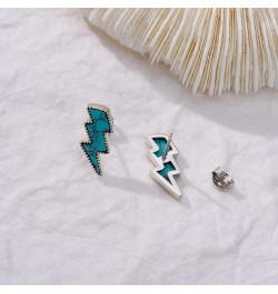 Western Turquoise Lightning Bolt Stud Earrings Sterling Silver Turquoise Cowgirl Boho Vintage Earrings Jewelry for Women Girl...