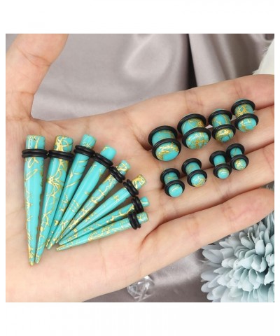 Ear Stretching Kit 18 Pieces/ 27 Pieces 14g-00g Earrings Acrylic Taper Plugs Spiral with Gold Line Piercing Kit 18pcs, turquo...