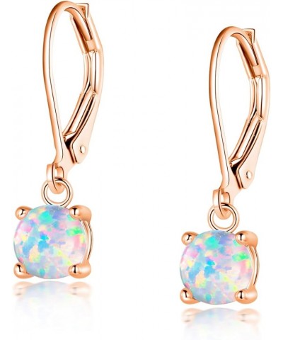 Opal Leverback Earrings for Women 18K White/Yellow/Rose Gold Plated Gemstone Dangle Ear Hypopallergenic Jewelry Gifts 6mm rou...