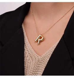 Letter Necklace Bubble Initial Pendant Necklaces for Women Girl Cute Alphabet 14K Gold Plated Design Balloon Puffy Name Perso...