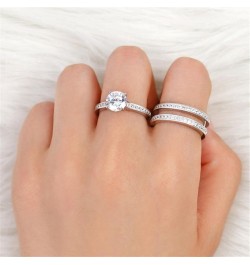 Engagement Wedding Ring Set for Women,925 Sterling Silver Round Cubic Zirconia Bridal Rings Sets, Wedding Band Promise Rings ...