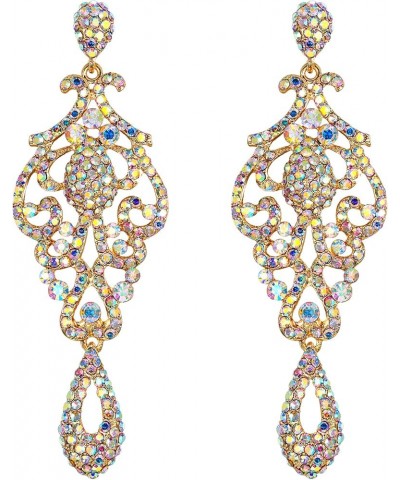 Women's Crystal Wedding Vintage Flower Pattern Hollow Drop Chandelier Earrings Iridescent Clear AB Silver-Tone $9.74 Earrings