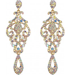 Women's Crystal Wedding Vintage Flower Pattern Hollow Drop Chandelier Earrings Iridescent Clear AB Silver-Tone $9.74 Earrings