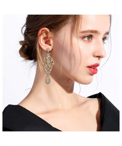 Women's Crystal Wedding Vintage Flower Pattern Hollow Drop Chandelier Earrings Iridescent Clear AB Silver-Tone $9.74 Earrings