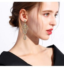 Women's Crystal Wedding Vintage Flower Pattern Hollow Drop Chandelier Earrings Iridescent Clear AB Silver-Tone $9.74 Earrings