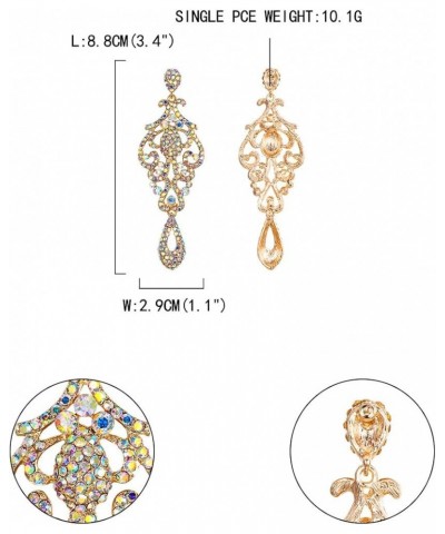 Women's Crystal Wedding Vintage Flower Pattern Hollow Drop Chandelier Earrings Iridescent Clear AB Silver-Tone $9.74 Earrings