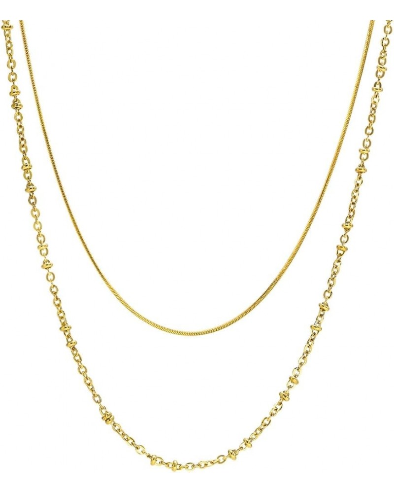 Stainless Steel Double Layers Chain Wedding Statement Cocktail Party Necklace Gold $6.62 Necklaces