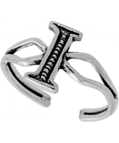 Dainty Sterling Silver Adjustable Initial Toe Rings A-Z for Women Open Bottom Split Shank Oxidized 1/4 inch wide Initial I $1...