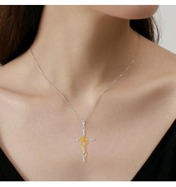 Cross Necklace for Women 925 Sterling Silver Birth Flower Necklace Rose Cross Pendant 5A Cubic Zirconia 12 Birth Months Anniv...