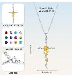 Cross Necklace for Women 925 Sterling Silver Birth Flower Necklace Rose Cross Pendant 5A Cubic Zirconia 12 Birth Months Anniv...